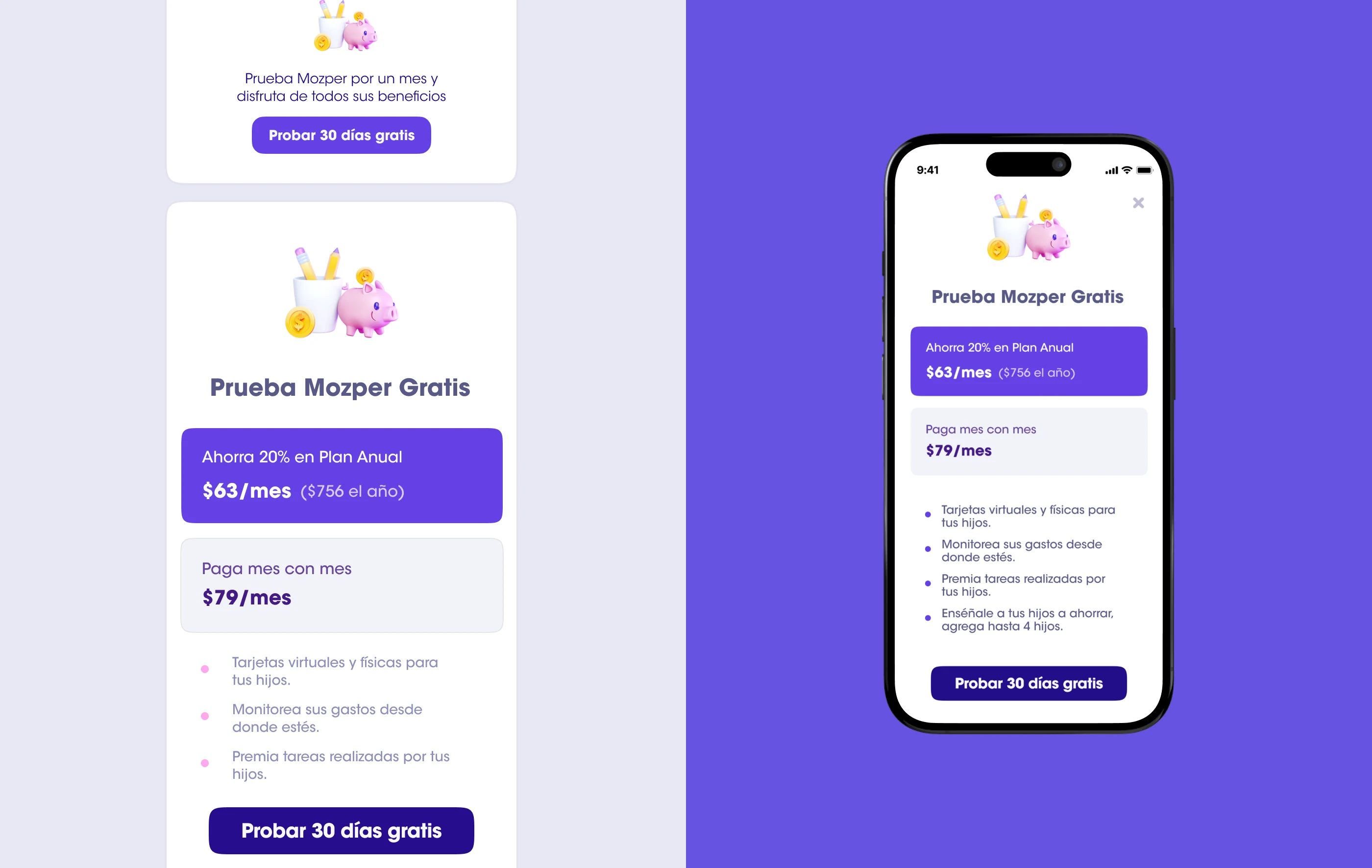 Mozper pricing screens